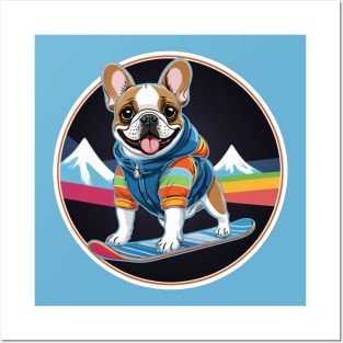 French Bulldog Snowboarder Posters and Art